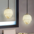 1-Light White Stone Geometric Hanging Pendant Light