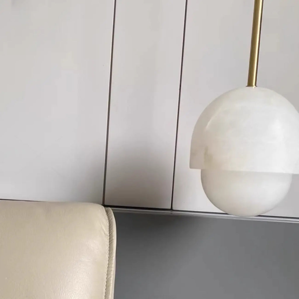 1-Light White Stone Geometric Hanging Pendant Light