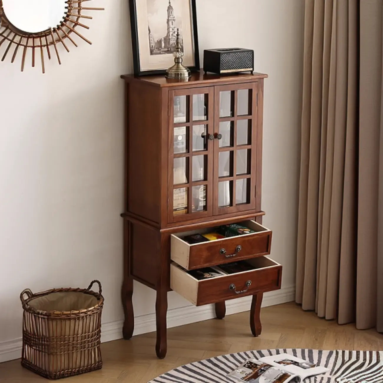 Brown Wooden China Cabinet with Glass Doors