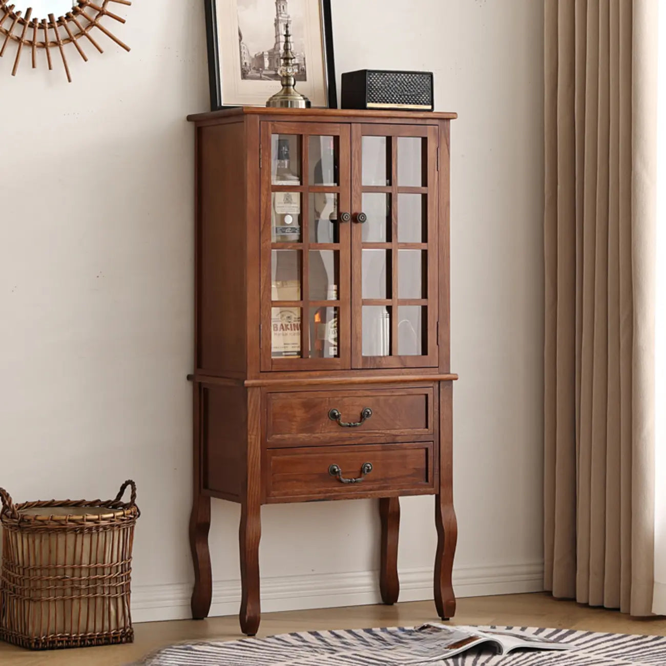 Brown Wooden China Cabinet with Glass Doors