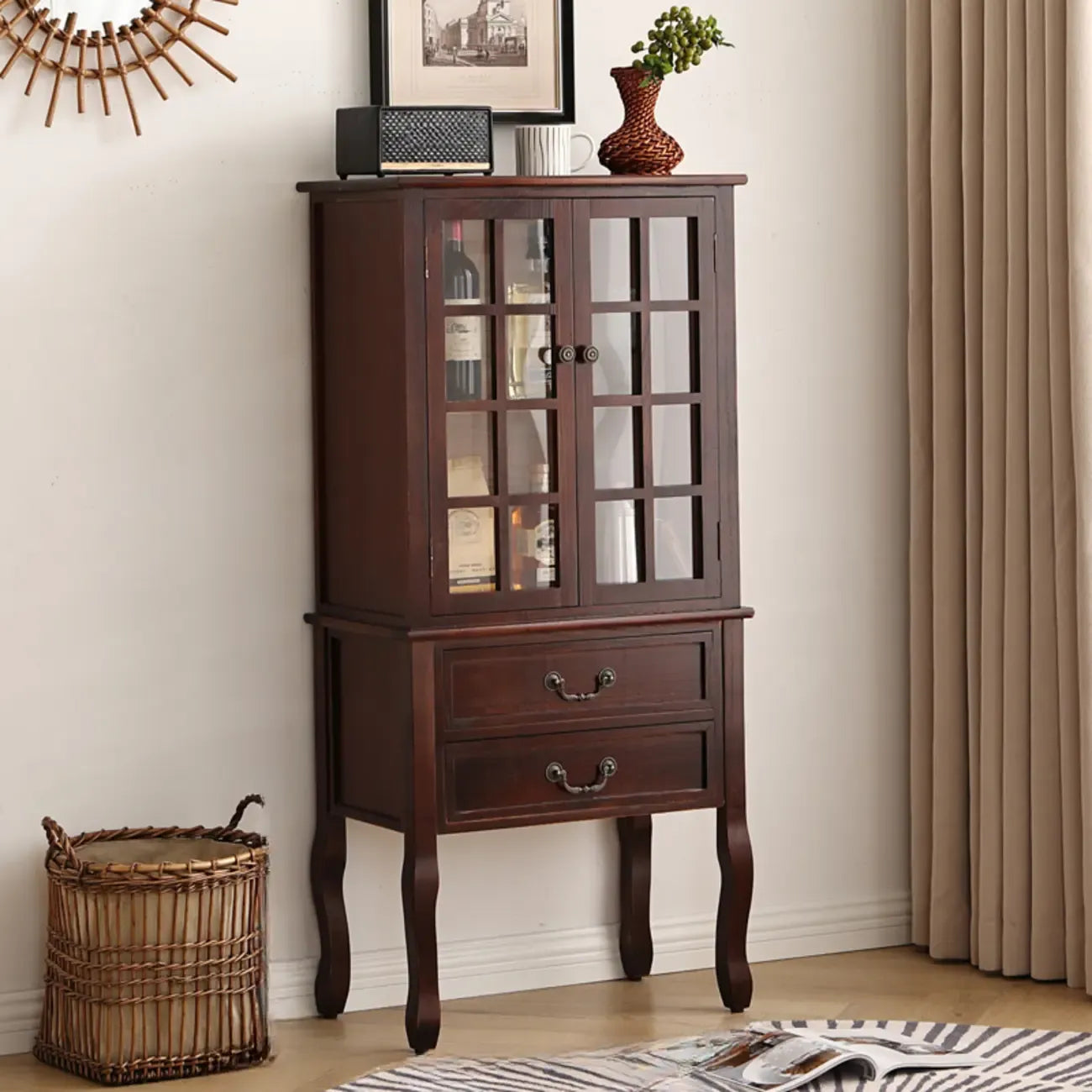 Brown Wooden China Cabinet with Glass Doors