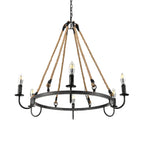 Hemp Rope Industrial Metal Round Candle Chandelier