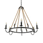 Hemp Rope Industrial Metal Round Candle Chandelier