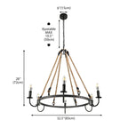 Hemp Rope Industrial Metal Round Candle Chandelier