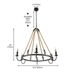 Hemp Rope Industrial Metal Round Candle Chandelier