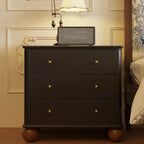 Black Wooden 3-Drawer Spacious Storage Bedroom Nightstand