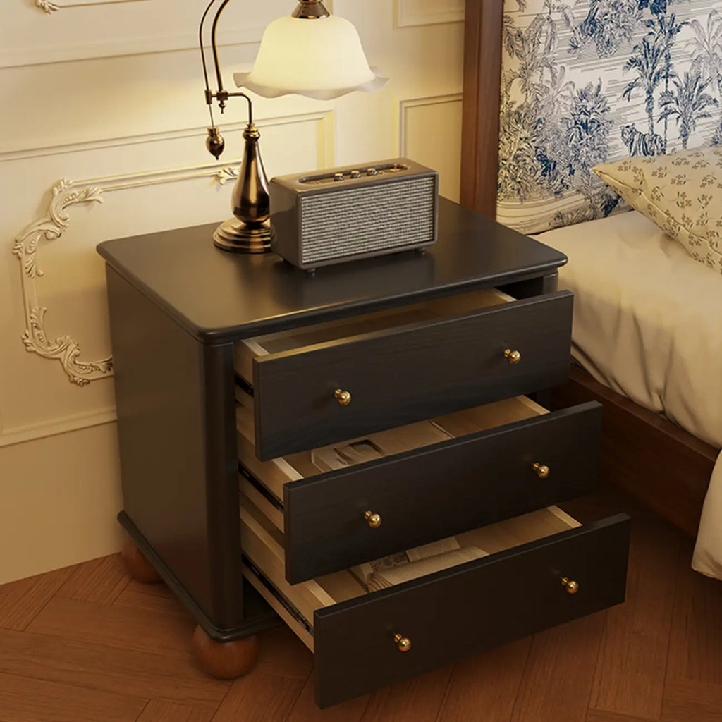 Black Wooden 3-Drawer Spacious Storage Bedroom Nightstand