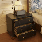 Black Wooden 3-Drawer Spacious Storage Bedroom Nightstand