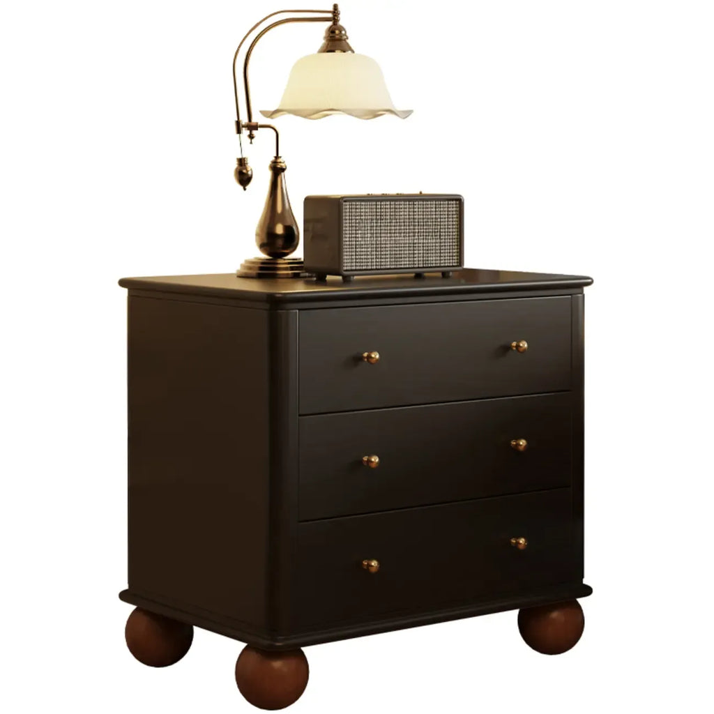Black Wooden 3-Drawer Spacious Storage Bedroom Nightstand