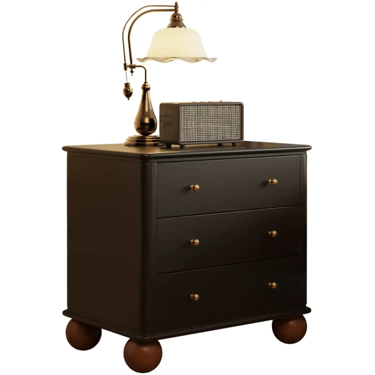 Black Wooden 3-Drawer Spacious Storage Bedroom Nightstand