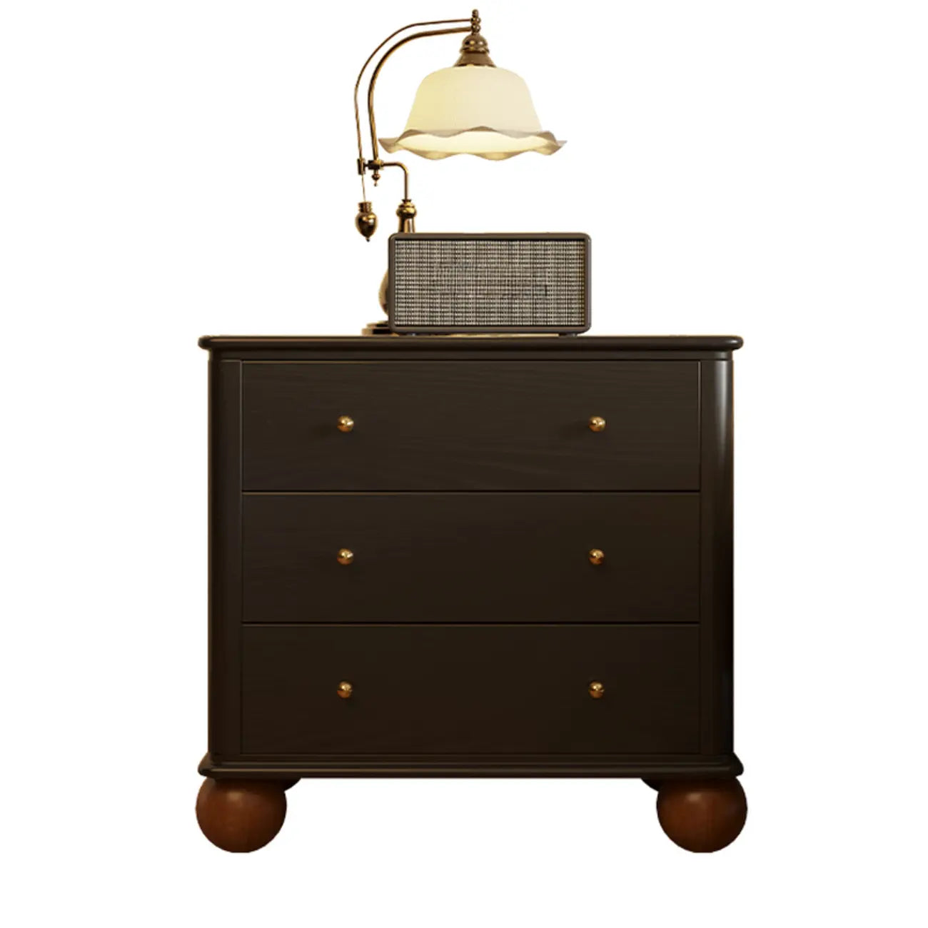 Black Wooden 3-Drawer Spacious Storage Bedroom Nightstand