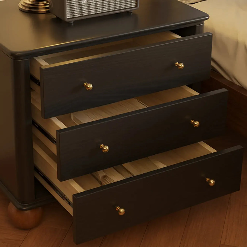 Black Wooden 3-Drawer Spacious Storage Bedroom Nightstand