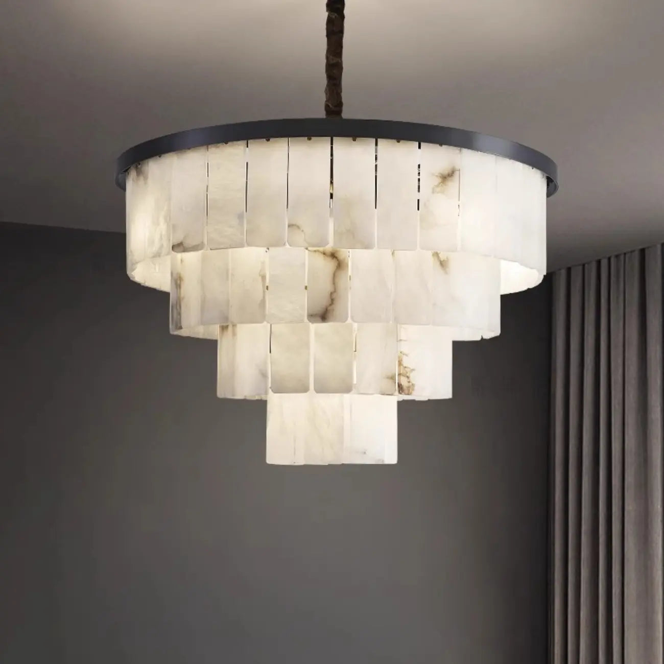 White Stone Geometric Tiered Crystal Chain Chandelier