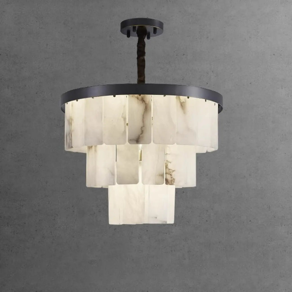 White Stone Geometric Tiered Crystal Chain Chandelier