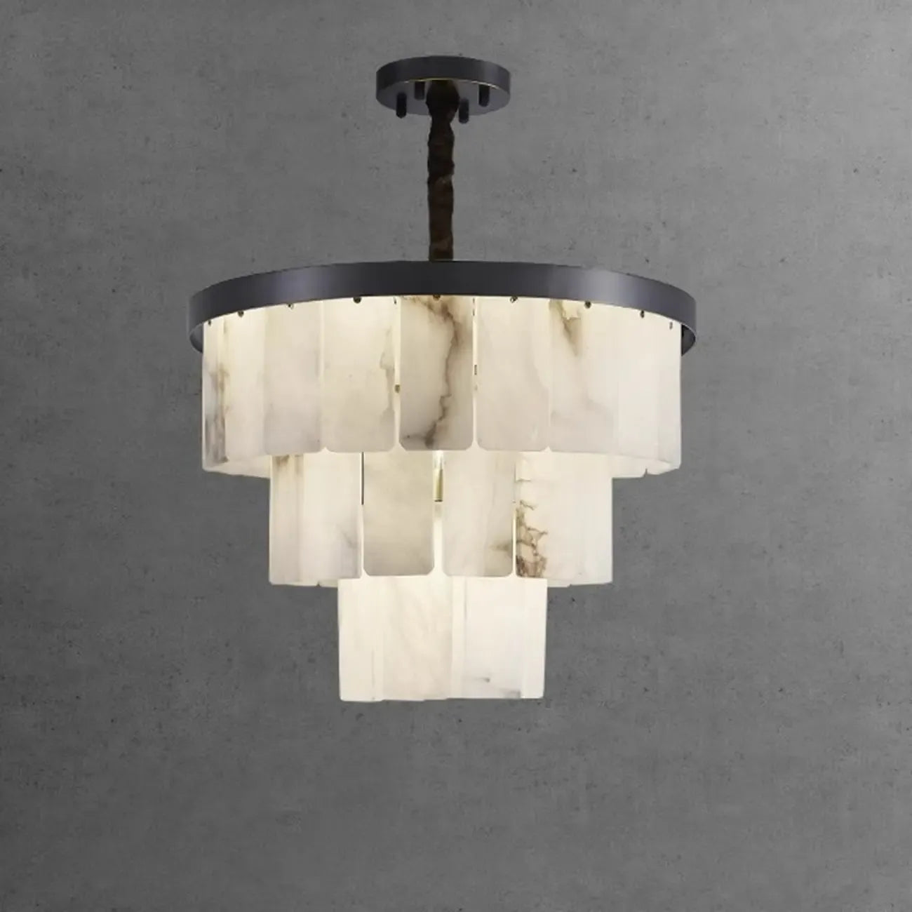 White Stone Geometric Tiered Crystal Chain Chandelier