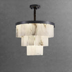 White Stone Geometric Tiered Crystal Chain Chandelier