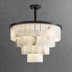 White Stone Geometric Tiered Crystal Chain Chandelier