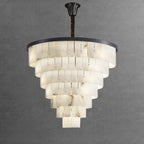 White Stone Geometric Tiered Crystal Chain Chandelier