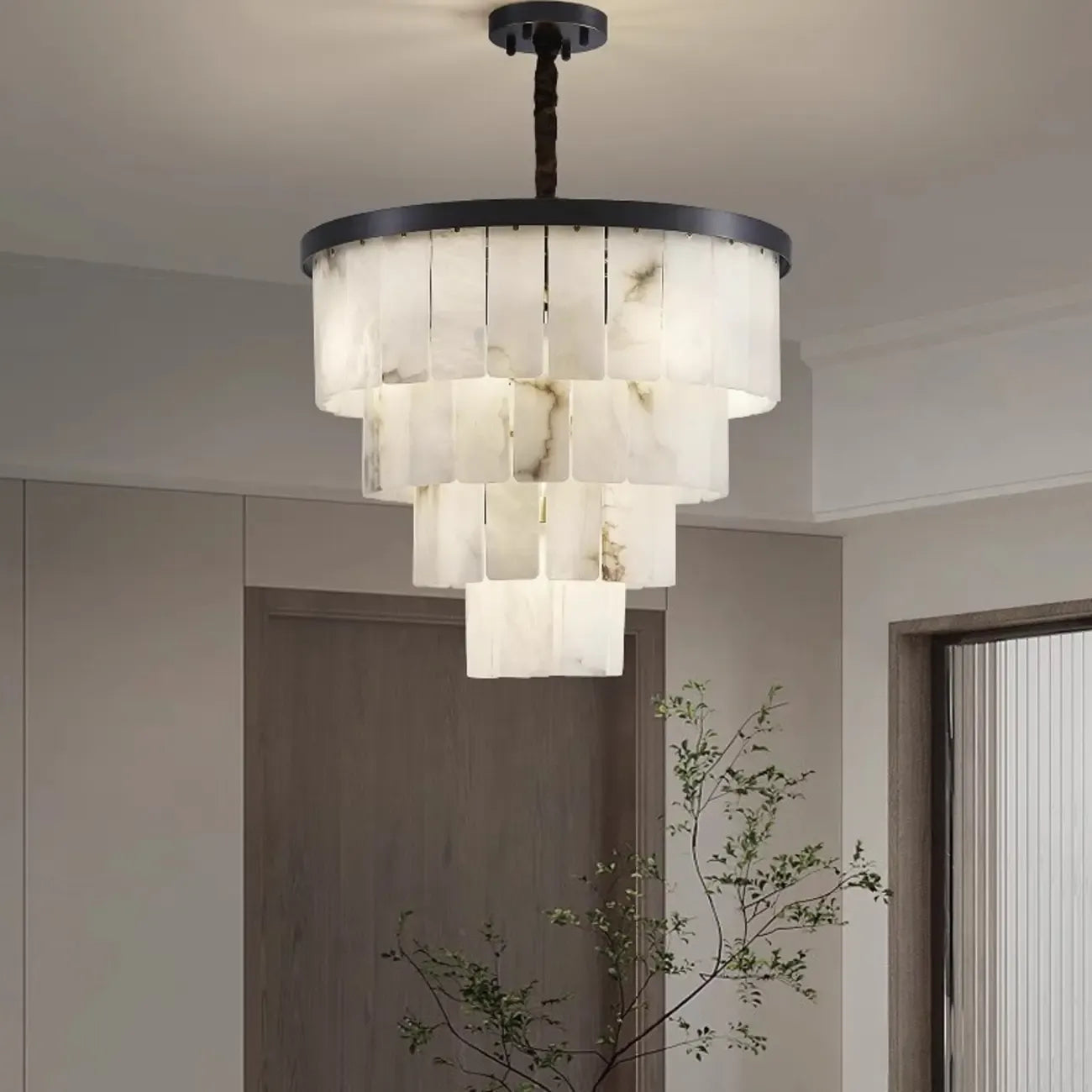 White Stone Geometric Tiered Crystal Chain Chandelier