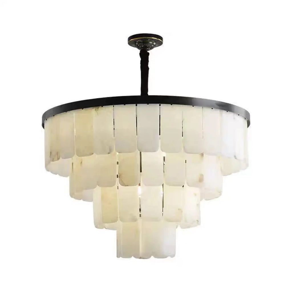 White Stone Geometric Tiered Crystal Chain Chandelier