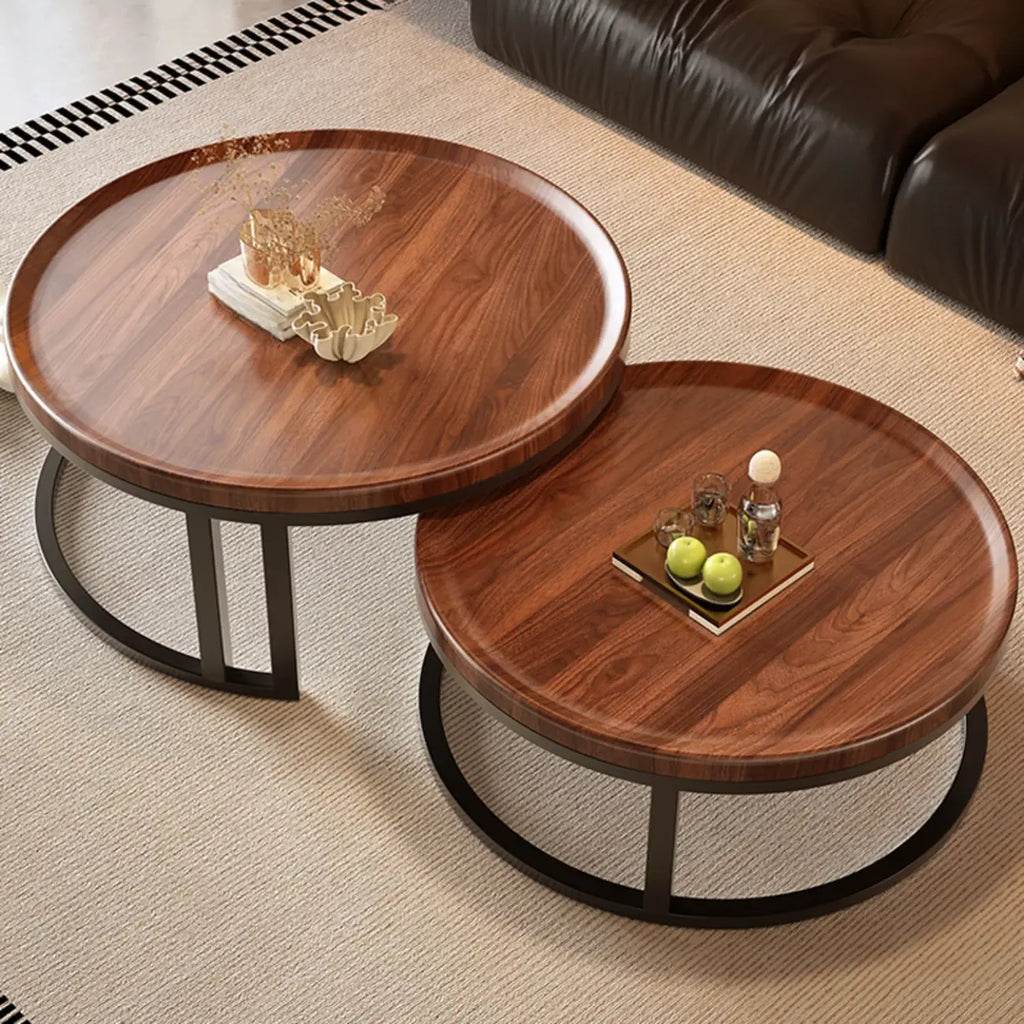 Round Modern Slate Glass Steel Frame Coffee Table