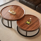 Round Modern Slate Glass Steel Frame Coffee Table