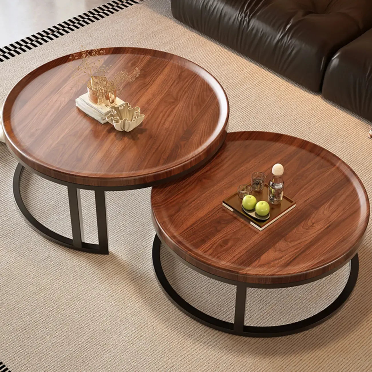 Round Modern Slate Glass Steel Frame Coffee Table