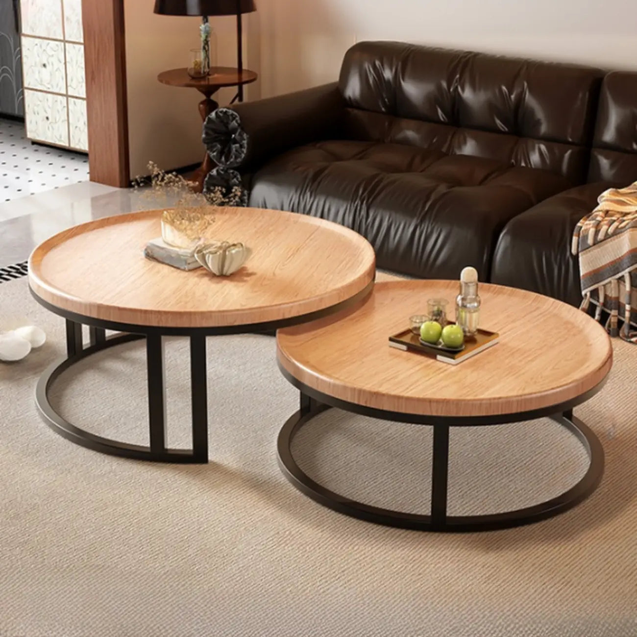 Round Modern Slate Glass Steel Frame Coffee Table