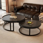 Round Modern Slate Glass Steel Frame Coffee Table
