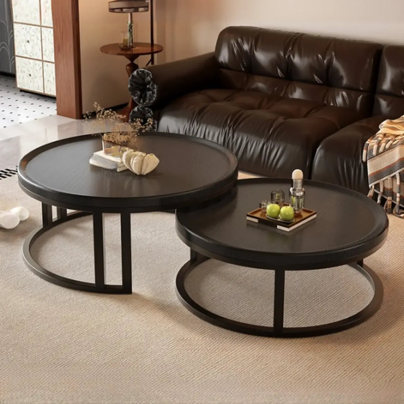 Round Modern Slate Glass Steel Frame Coffee Table