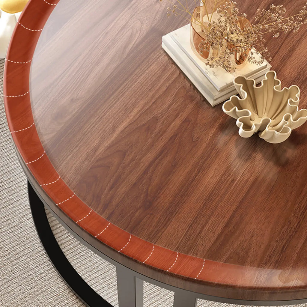 Round Modern Slate Glass Steel Frame Coffee Table