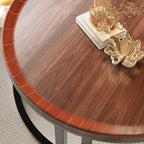 Round Modern Slate Glass Steel Frame Coffee Table