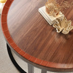 Round Modern Slate Glass Steel Frame Coffee Table