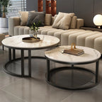 Round Modern Slate Glass Steel Frame Coffee Table