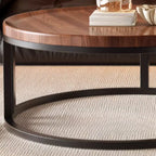 Round Modern Slate Glass Steel Frame Coffee Table