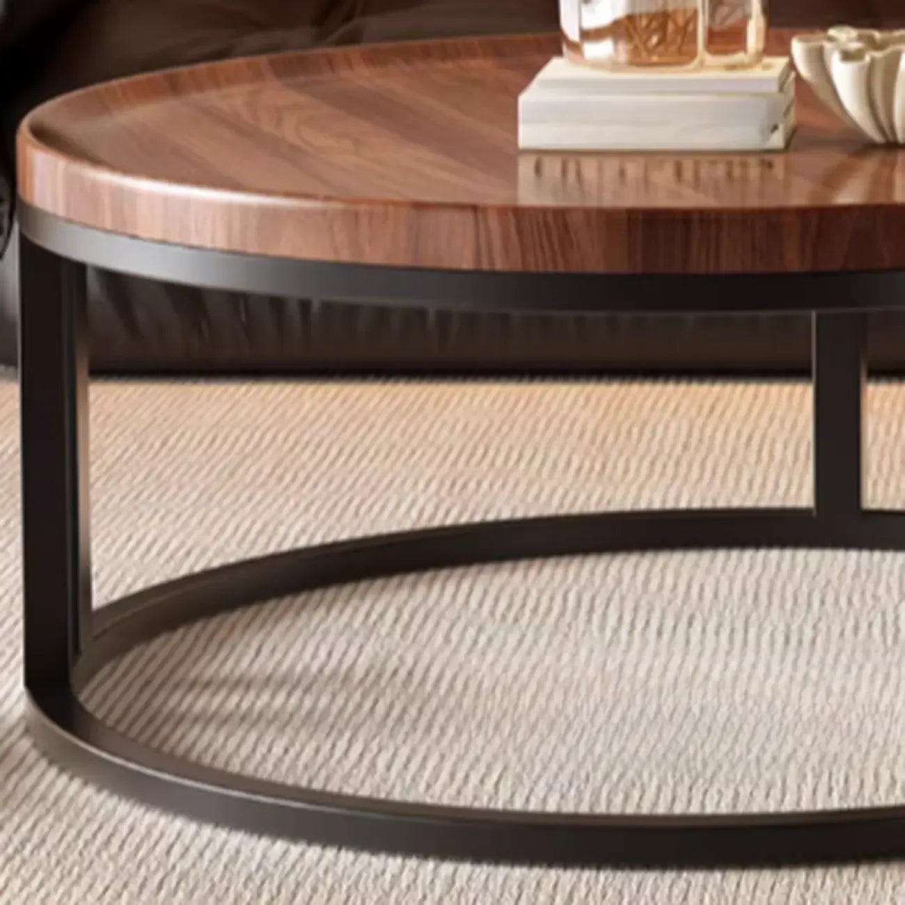 Round Modern Slate Glass Steel Frame Coffee Table