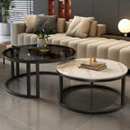 Round Modern Slate Glass Steel Frame Coffee Table