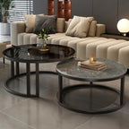 Round Modern Slate Glass Steel Frame Coffee Table