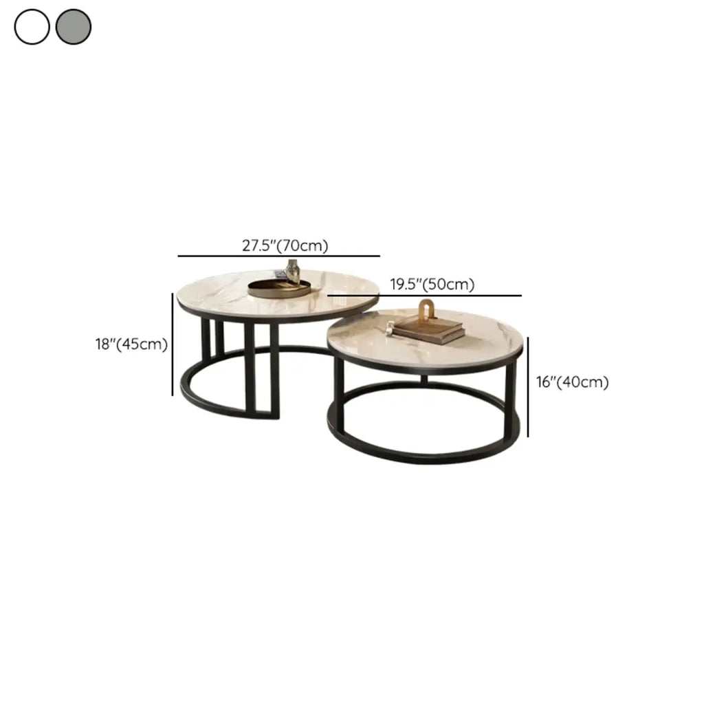 Round Modern Slate Glass Steel Frame Coffee Table