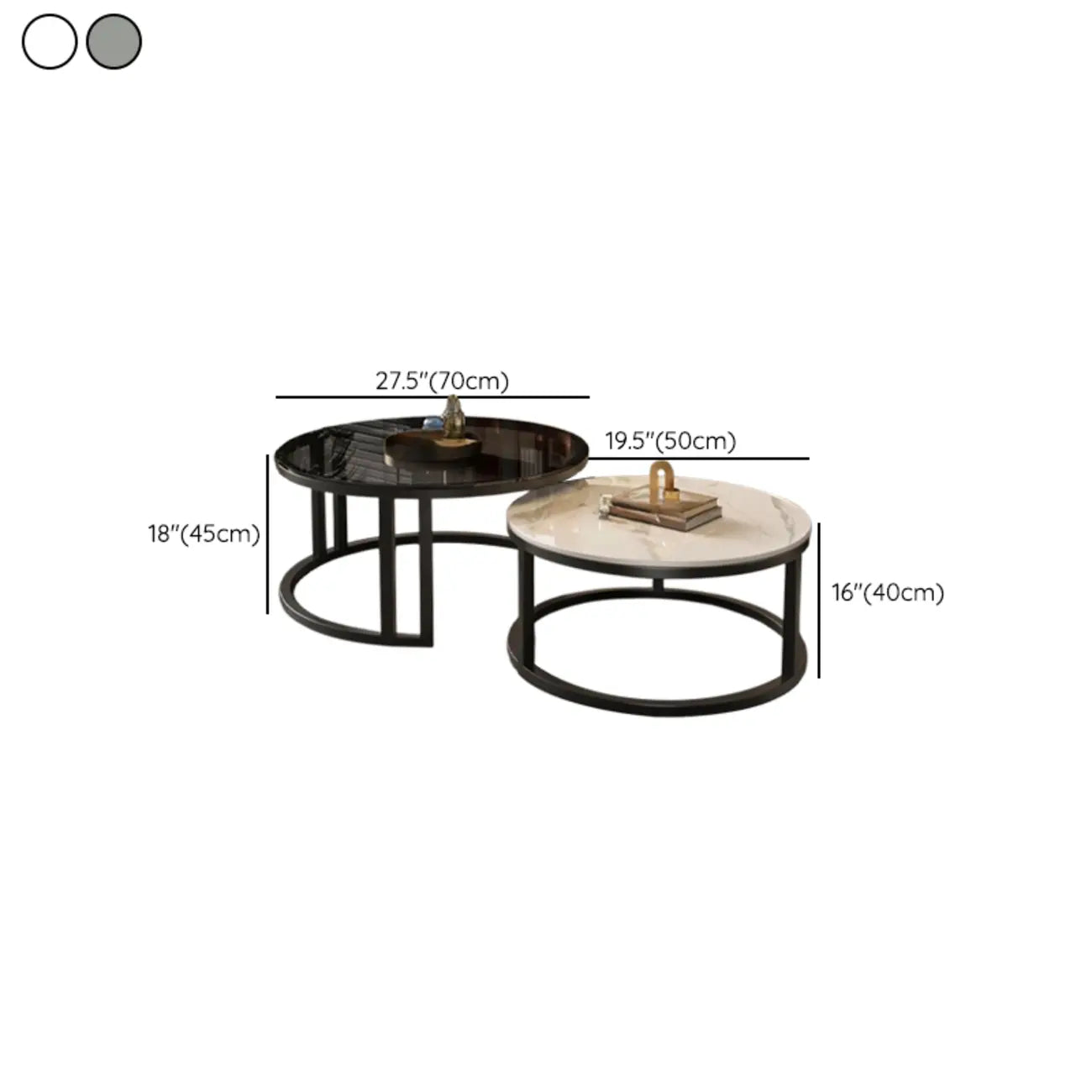 Round Modern Slate Glass Steel Frame Coffee Table