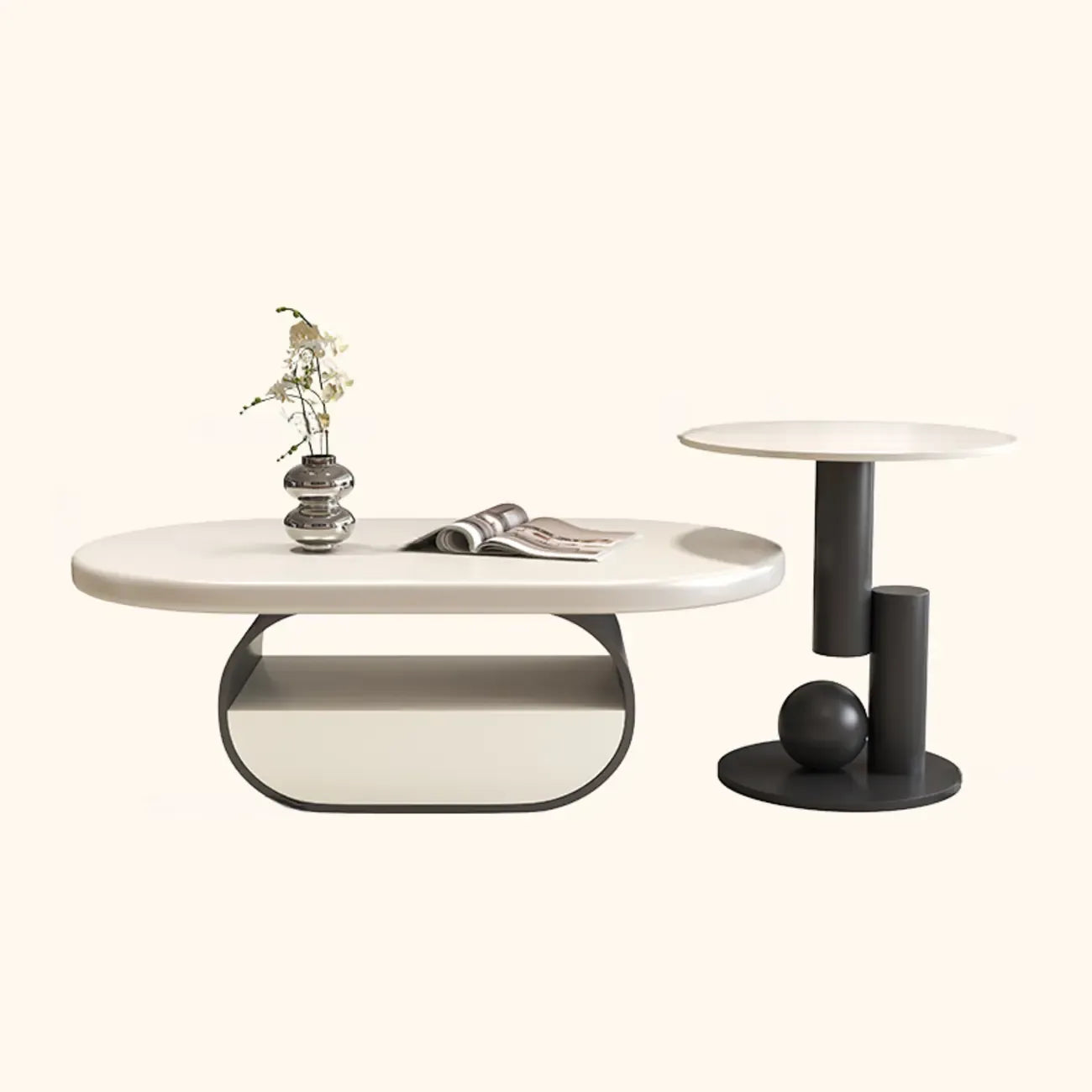 Modern Art Deco Black Wood Pedestal Coffee Table