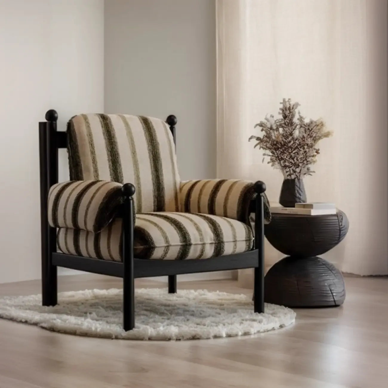 Modern Striped Accent Chair with Removable Cushion