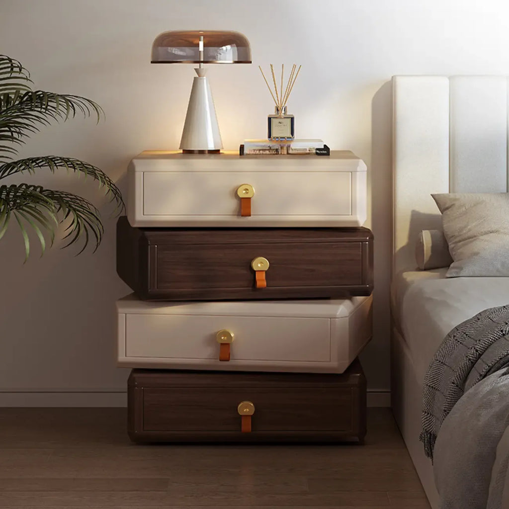 Creative Modern Swivel Beige Wooden 3 Drawers Nightstand