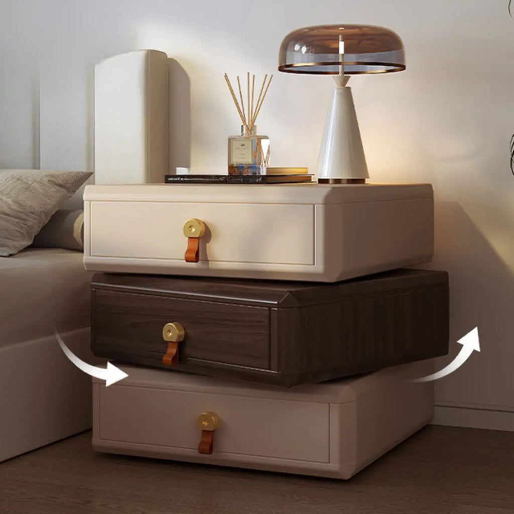 Creative Modern Swivel Beige Wooden 3 Drawers Nightstand