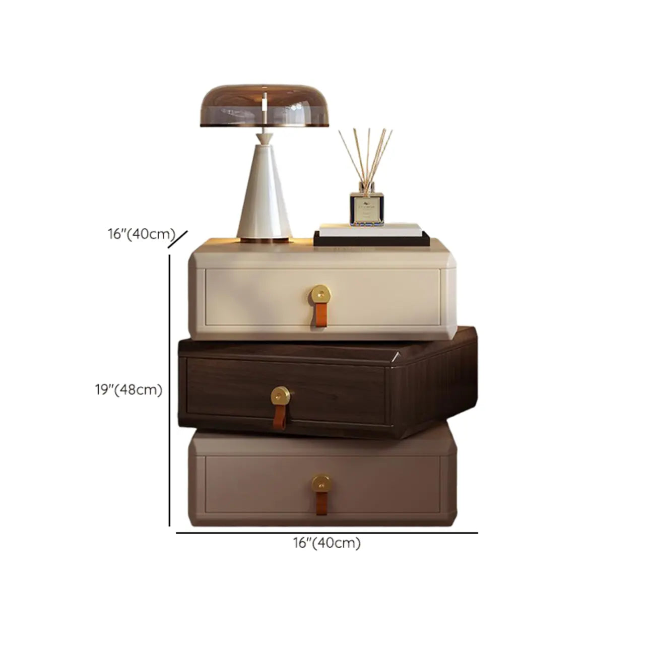 Creative Modern Swivel Beige Wooden 3 Drawers Nightstand