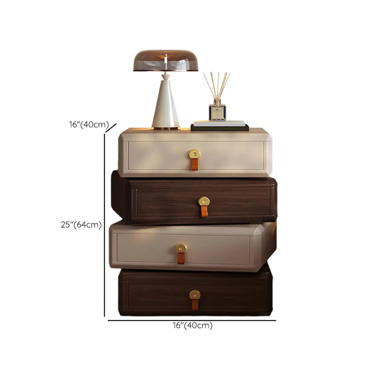 Creative Modern Swivel Beige Wooden 3 Drawers Nightstand