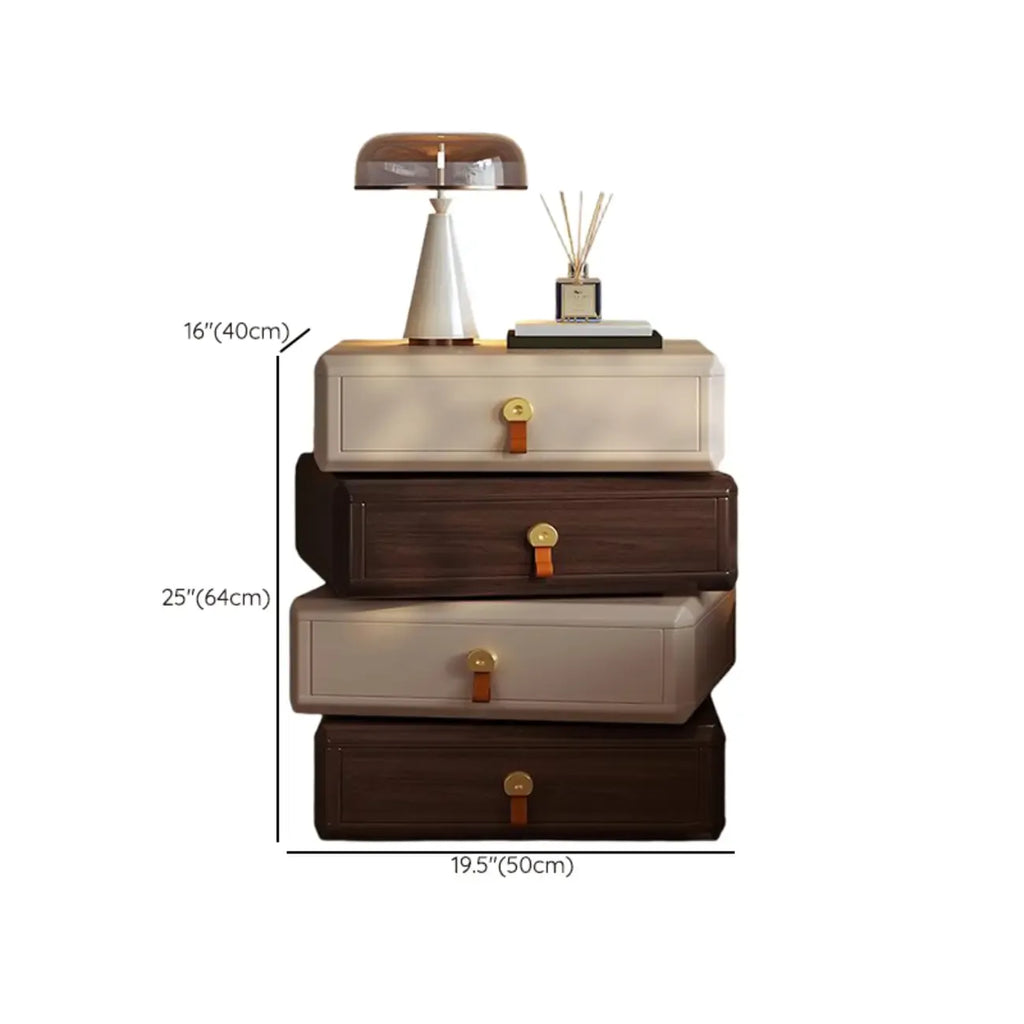 Creative Modern Swivel Beige Wooden 3 Drawers Nightstand