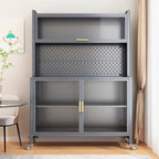 Mobile Metal Open Storage Sideboard with Glass Doors