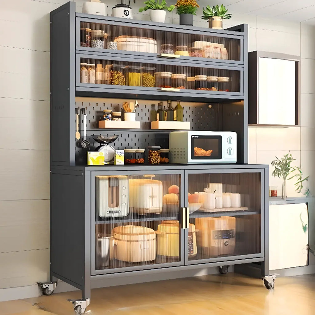 Mobile Metal Open Storage Sideboard with Glass Doors