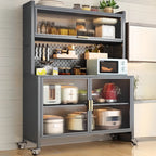 Mobile Metal Open Storage Sideboard with Glass Doors